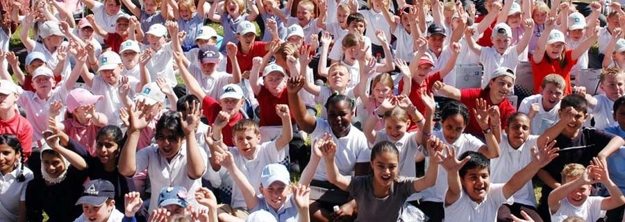 Children from Manchester primary schools attending a cross-cultural festival in Manchester, England. Photo by Kathleen LaCamera